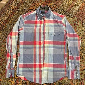 J. Crew Plaid Button Down Cotton Shirt, XS Slim, great condition
